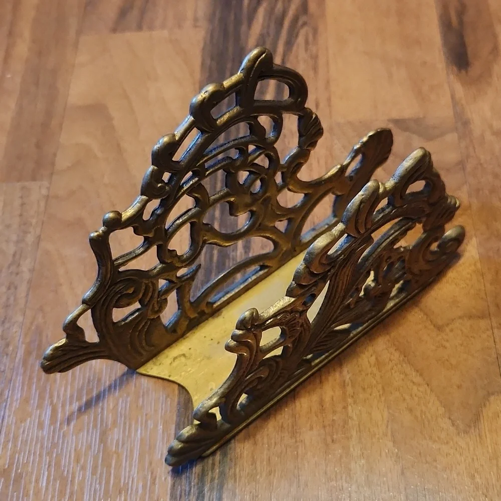 Vintage Brass Art Nouveau Style Napkin Holder